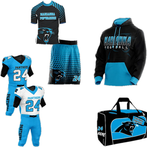 Uniforme de football américain pour jeunes Conception personnalisée Jersey Hoodies Uniformes de football 7v7 Sac polochon Shorts Chemises Respirant Vente en gros - Product Image 1