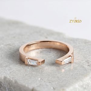 10K Gold Baguette Diamond <b>Open</b> <b>Ring</b> Modern Stackable Band Fine Jewelry for Women - Product Image 3
