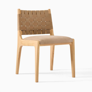Modern Solid Wood Dining <b>Chair</b> with Woven Webbing Backrest and <b>Padded</b> Seat - Product Image 1