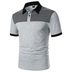 Polo à manches courtes en tricot rayé gris pour homme, style décontracté, respirant, design color block, faible MOQ, polos pour homme - Product Image 2