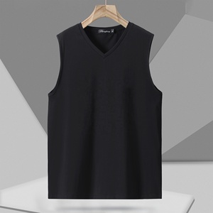 Alta calidad 95% algodón Spandex mezcla más tamaño con cuello en V camisetas sin mangas para hombres fábrica al por mayor impresión de logotipo personalizado - Product Image 2