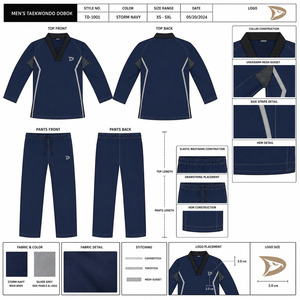 Men's Navy Karate Uniform Quick Dry Breathable Lightweight 100% Cotton Training Suit Logo Print Regular Fit Martial Arts Wear - Product Image 6