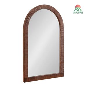 Espejo Arqueado de Ratán Estilo Boho, 20 x 30, Marrón, Espejo Decorativo de Pared con Marco de Ratán Auténtico para Baño o Tocador - Product Image 1