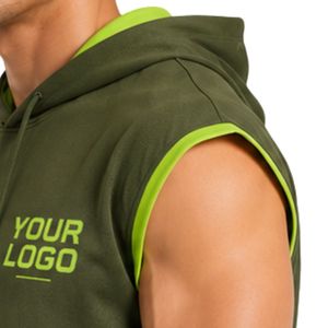 Mens Olive <b>Green</b> Lime <b>Green</b> Sleeveless Hooded Tracksuit <b>Set</b> Custom Logo <b>Gym</b> Fitness Training Sports Hoodie And Shorts Activewear - Product Image 4