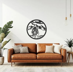 Arte Metálico Circular de Moradabad, Decoración de Pared con Escena de Tigre en la Montaña, Negro, Hecho a Mano, con Recubrimiento en Polvo, Decoración Moderna para el Hogar, Estilo Rústico - Product Image 6