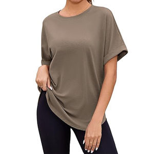 T-shirts à manches courtes et col rond pour femmes, couleur café, style décontracté tendance pour l'été, personnalisables avec logo imprimé sur toile vierge - Product Image 4