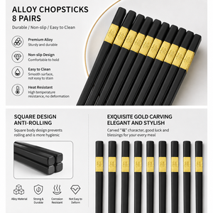 Palillos cuadrados de estilo japonés, nuevos, de plástico PBT negro, 5 pares - Product Image 4