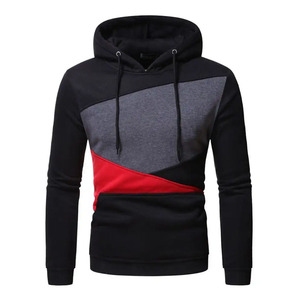 Sweat-shirt à capuche zippé pour homme, noir, gris, rouge, color block, cordon de serrage, décontracté, automne, tissu tricoté respirant - Product Image 1