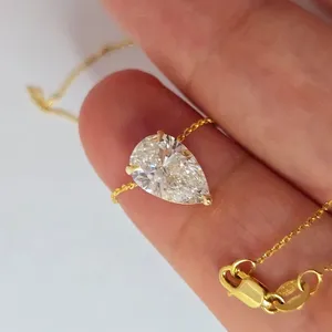 Pendentif solitaire en diamant de laboratoire taille poire certifié IGI 2,0 carats en or jaune 14 carats - Product Image 2