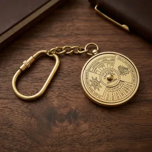 Porte-clés Calendrier Perpétuel en Laiton Antique, Anneau de Clé Rond en Métal Vintage, Accessoire Cadeau Nautique - Product Image 5