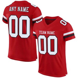 Custom Red Mesh Football Jersey 100% Polyester Anti-Bacterial Sublimation Quick Dry Team Name Number V Neck Short Sleeve Sports - Product Image 1