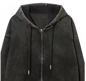Unisex Black Hooded <b>Zip</b>-Up <b>Sweatshirt</b> <b>Full</b> Sleeve Solid Color Casual Loose Fit Cotton Pullover With Side Pockets Autumn Wear - Product Image 5