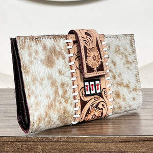 Nouveau Portefeuille Pochette Tendance et Élégant en Cuir de Vachette 2026 avec Motifs Floraux Gravés, Sac à Main Western de Créateur 777 Jackpot pour Femme - Product Image 4