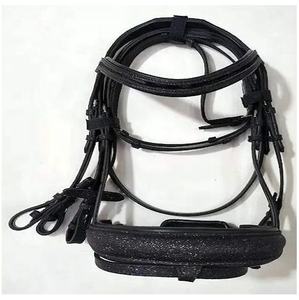 Cheval en cuir bride anglaise canal vide bande de front inclus rênes avec fabricant d'étincelle noire en Inde - Product Image 1