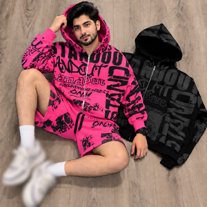 Shorts de jogging en molleton de coton imprimé intégral, coupe décontractée, broderie légère, pour l'été, avec sweat à capuche en molleton léger - Product Image 5