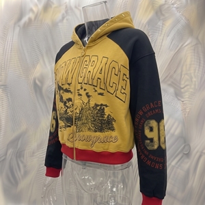 Snowgrace Men's <b>Hooded</b> Zip-Up Sweatshirt Raglan Sleeve French Terry Casual Winter <b>Jacket</b> Black Yellow <b>Red</b> Print Design - Product Image 3