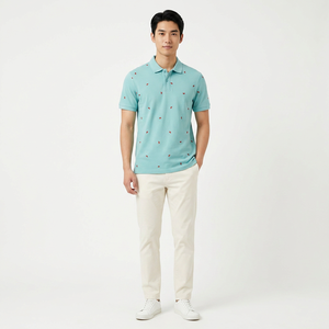 เสื้อโปโลผู้ชายสีฟ้าอ่อน ผ้าฝ้าย แขนสั้น ลายพิมพ์ สวมใส่สบาย ระบายอากาศได้ดี - Product Image 2