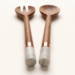 Handcrafted Modern Eco-Friendly Acacia Wood <b>Salad</b> Server Set with Natural Marble Handles 2-Piece <b>Salad</b> <b>Tools</b> for <b>Salads</b> & Pasta - Product Image 3