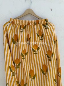 Jupe trapèze pour femme à taille élastique, imprimé citron rayé, en mousseline, longueur mi-mollet, style Prairie Chic, pour l'été - Product Image 4