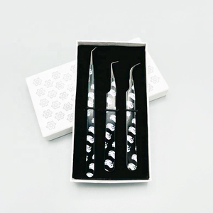 Ensemble de pinces à cils en acier inoxydable de précision, pointe lisse, motif noir et blanc, 3 pièces, outils professionnels pour extensions de volume - Product Image 2