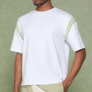 Camiseta Blanca de Manga Corta para Hombre con Ribete en Contraste, Corte Regular, Cuello Redondo, Tejido de Punto Jersey, Algodón - Product Image 4