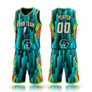 Ensemble de maillots de basket personnalisés, impression par sublimation, nom de l'équipe, unisexe adulte, tissu respirant anti-transpiration, maillot en mesh à col en V - Product Image 3