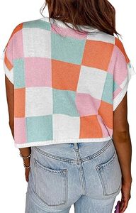เสื้อครอปแขนสั้นผู้หญิง Aura Knit สีสันสดใสสำหรับฤดูร้อน คอวี ทรงหลวม สไตล์ลำลอง ทันสมัย น้ำหนักเบา แฟชั่น - Product Image 4