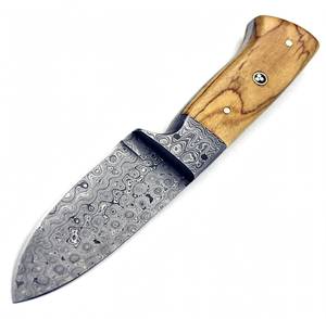 Couteau utilitaire artisanal en acier damas à motif goutte de pluie, avec manche en bois d'olivier - Product Image 3