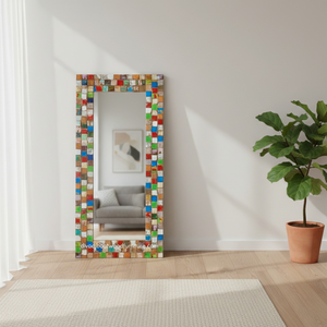 Miroir artisanal en patchwork de bois de bateau récupéré, couleur naturelle, pour décoration murale et intérieure, salon ou chambre, vente en gros - Product Image 5