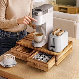 กล่องเก็บแคปซูลกาแฟและที่จัดเก็บชาคุณภาพสูง ทำจากไม้กระถินเทศ สำหรับจัดระเบียบ K-Cup บนโต๊ะในครัวและสำนักงาน - Product Image 4