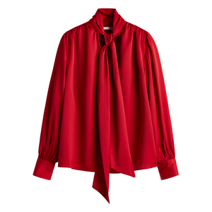 Blusa de manga larga con pajarita para mujer, camisa de satén sólida y estampada, color personalizado para oficina, venta al por mayor, muestra gratuita - Product Image 2