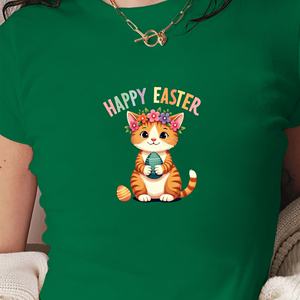 เสื้อยืดสั้นแฟชั่นผู้หญิงลายแมวแฮปปี้อีสเตอร์ - Product Image 4