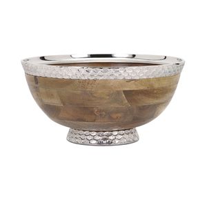 ชามไม้ทรงลึกแบบใหม่พร้อมหูจับโลหะ ภาชนะใส่อาหารบนโต๊ะอาหาร ฐานและขาตั้งสีเงิน ชามเสิร์ฟช็อกโกแลต - Product Image 6