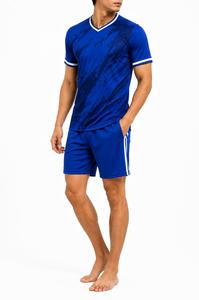 Ensemble de football unisexe avec logo personnalisé, couleur unie, col en V, manches courtes, tissu respirant anti-transpiration en polyester, coupe athlétique, toutes saisons - Product Image 6