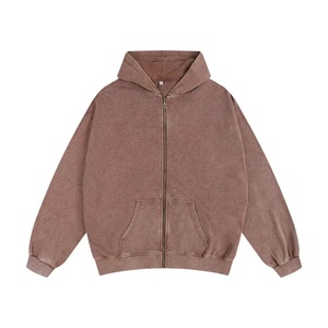Sweat-shirt unisexe rose à capuche zippé, coupe oversize, couleur unie, décontracté, pour l'automne, avec poches, en molleton tricoté - Product Image 2