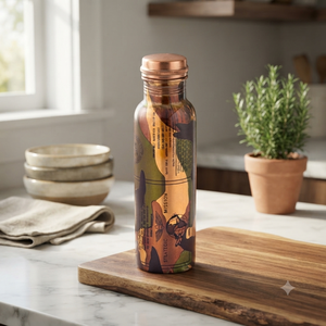 Bouteille d'eau en cuivre artisanale, design camouflage, réutilisable, en métal, anti-fuite, pour voyage, maison, cuisine, cadeau - Product Image 4