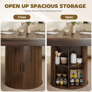 Tavolo da Cucina Stile Fattoria in Noce da 60 Pollici, Estensibile per 6 Persone, con Ripiano a 2 Livelli e Porte Scorrevoli Scanalate - Product Image 6