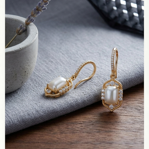 Wholesale Price White Pearl <b>Earrings</b> 5.5 Inch Long CZ <b>Dangle</b> 925 Sterling Silver 18K <b>Gold</b> Plated Trendy <b>Earrings</b> - Product Image 2