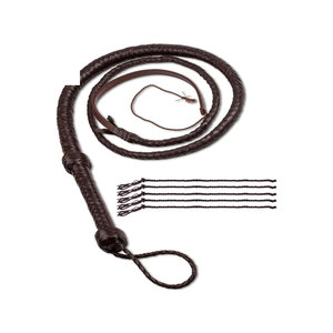 Fouet en cuir de haute qualité avec design tressé, poignée enroulée marron et cordons pour usage équestre - Product Image 1