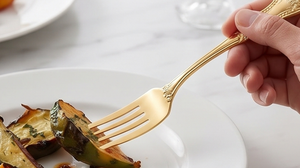 Elegant <b>Gold</b> Plated Flatware Set With <b>Ornate</b> Handles Dishwasher Safe Metal Cutlery For Wedding Table Setting - Product Image 3