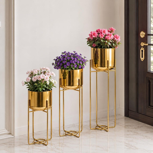 Support de plante en métal doré haut avec pot de fleurs, support de fleurs moderne pour le sol, décoration intérieure et extérieure pour le salon - Product Image 3