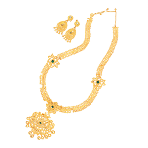 Ganga Jamuna Gold Plated Flower Design Bridal Necklace and Earring Set with Oxidized Polish Finish for Wedding Occasion - Product Image 2