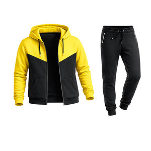 Conjunto Deportivo para Hombre en Amarillo y Negro con Contraste, Sudadera con Capucha y Cierre Completo, Pantalones Jogger, Corte Ajustado, Informal, para Gimnasio - Product Image 3