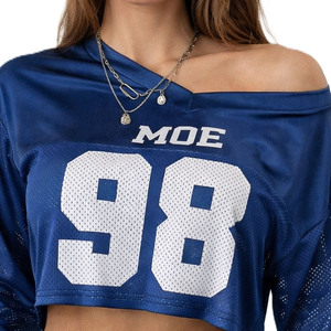 Maillot de football américain court pour femme en maille polyester à manches longues, style streetwear, respirant, personnalisable, OEM, marque privée - Product Image 2