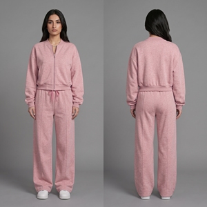 <b>Women</b> Cropped Bomber Jacket Zip Up Sweatshirt Wide Leg Sweatpants 2 Piece Tracksuit Set Casual <b>Fleece</b> <b>Jogger</b> Outfit Wholesale - Product Image 5