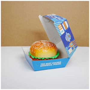 Boîte à burger avec compartiment pour frites, en carton kraft rouge, auto-érectible, impression quadricolore, emballage alimentaire jetable - Product Image 5