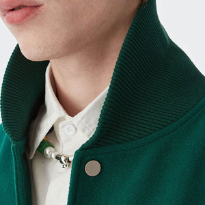 Veste Varsity Homme Verte Broderie Lettre R 24 Style Preppy Col Montant Coupe Droite Hiver Coupe-Vent Tissu PU Polyester - Product Image 4