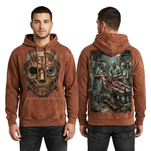 Sweat à capuche vintage rouge délavé pour homme, motif graphique athlète zombie, vêtement de sport en polaire, pull personnalisé pour équipe, tenue de gym - Product Image 3