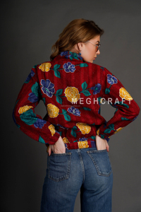 Chaqueta Bomber Acolchada para Mujer, Talla Grande, Transpirable, Ecológica, con Bordado Suzani, Diseño Floral, Tejida a Mano - Product Image 4
