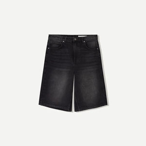 กางเกงยีนส์ขาสั้นเดนิมทรงตรงสไตล์สตรีทแวร์แบบสั่งทำพิเศษสำหรับผู้ชาย ลุควินเทจ ฟอกสีเข้ม ขาดๆ แบบแบ็กกี้ ผ้าฝ้าย - Product Image 1